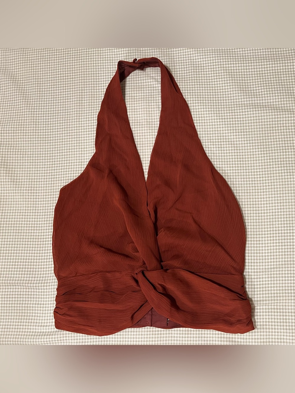 Sunday in Brooklyn Rustic Orange Halter Top with Twist-Front